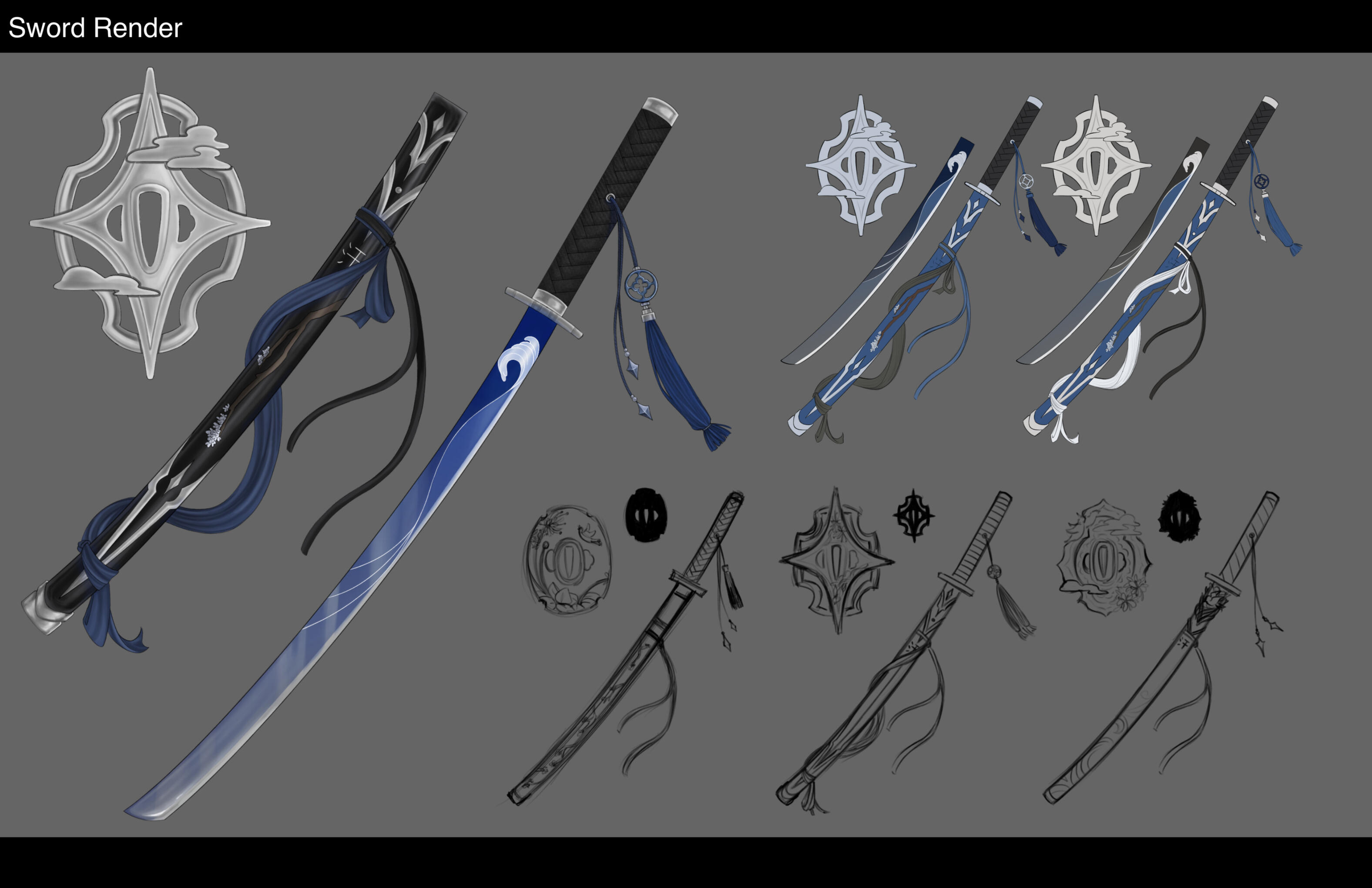 Yu's prop. A special sword, made with a stone that is specifically forged to slash through the skin of demons. The design has been passed down several generations, alongside the sword-guard and this family's name is engraved on the sheath.